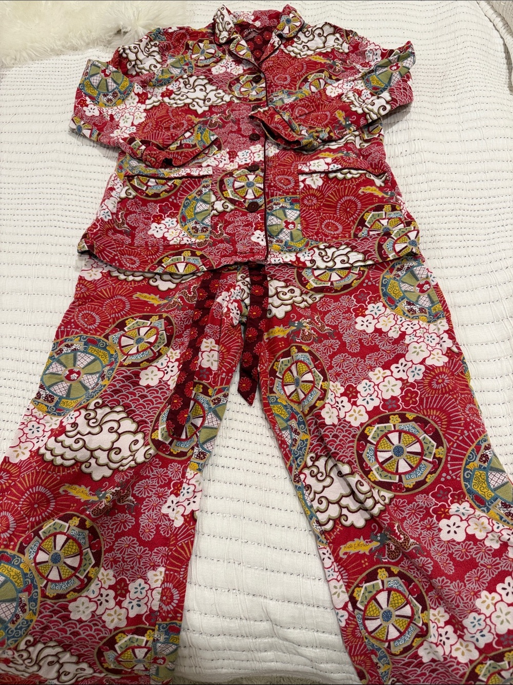 Nick & Nora vintage hft Womens Red Printed Pajama Pants Set
